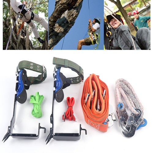 Tree/Pole Climbing Spikes Set 2-Gear Safety Belt & Rope Adjustable Lanyard Rope