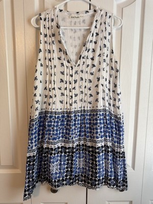 Roberta Roller Rabbit Blue White Geo Floral Print Sleeveless Dress Size XS