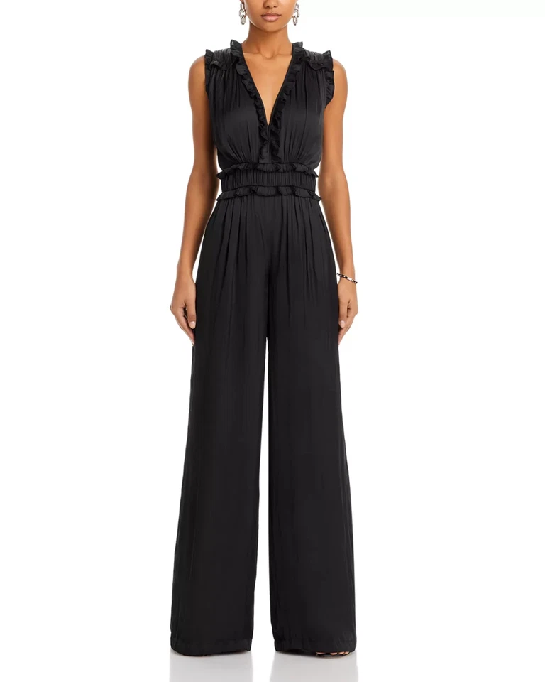 Mono Ramy Brook Negro Katelyn Volantes Sin Mangas Satinado Talla 6 $545 Foto 4 de 4