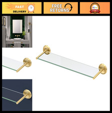 Floating Glass Shelf for Bathroom - Tempered Rectangle Design, Brushed Brass, Wa