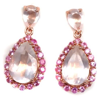 925 Silber 8 x 12 mm Rosenquarz & Pink Saphir Geburtsstein Schmuck Ohrringe
