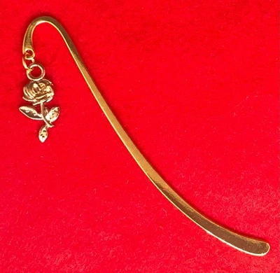 DESIGN BY KIMPENINC Gold Plated Plain Bookmark with Gold Plated Rose Flower Charm ∞ Gift Wrapped