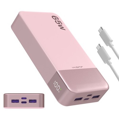 JUOVI Pink Power Bank 20000mAh 65W PD Charging Portable External Battery Backup