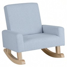 New Homasis Comfy Kids Rocking Chair Grey Linen Upholstered Nursery Armchair