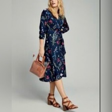 Navy Blue Floral Print Wrap Dress Minimalist Boho Chic NWOT Size Medium