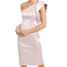 Eliza J One Shoulder Satin Sheath Dress 10 Dusty Rose Elegant Event Wedding NWT