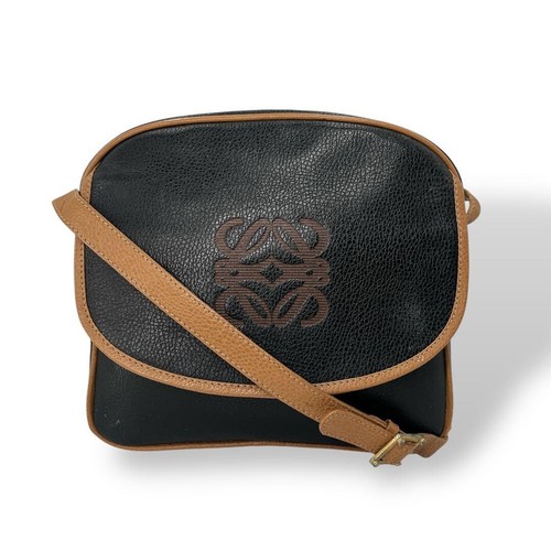 LOEWE Anagram Logo Leather Camera Crossbody Bag Vintage Black Brown Authentic