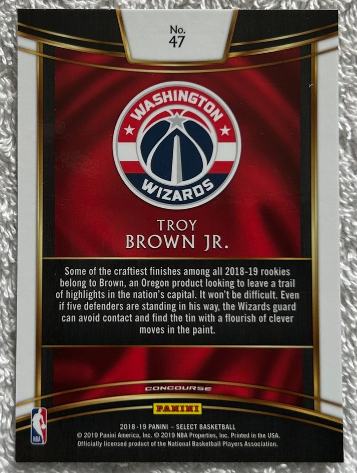 2018-19 Panini Select TROY BROWN JR. #47 Rookie Washington Wizards RC
