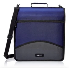 Amazon Basics 3-Ring Zipper Binder O-Ring 4" Dark Blue with Carrying Strap