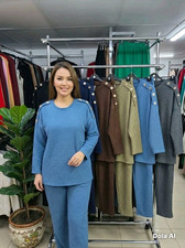 Ladies Popcorn Textured 2 Piece Set Gold Button Top  Trousers Outfit