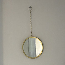 IKEA LINDBYN Round Gold Metal Framed Wall Mirror with Chain 40cm
