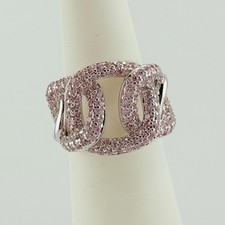 Bomb Party Ring Size 6 "Summer Bliss" Rose Quartz on Rhodium Pave Link