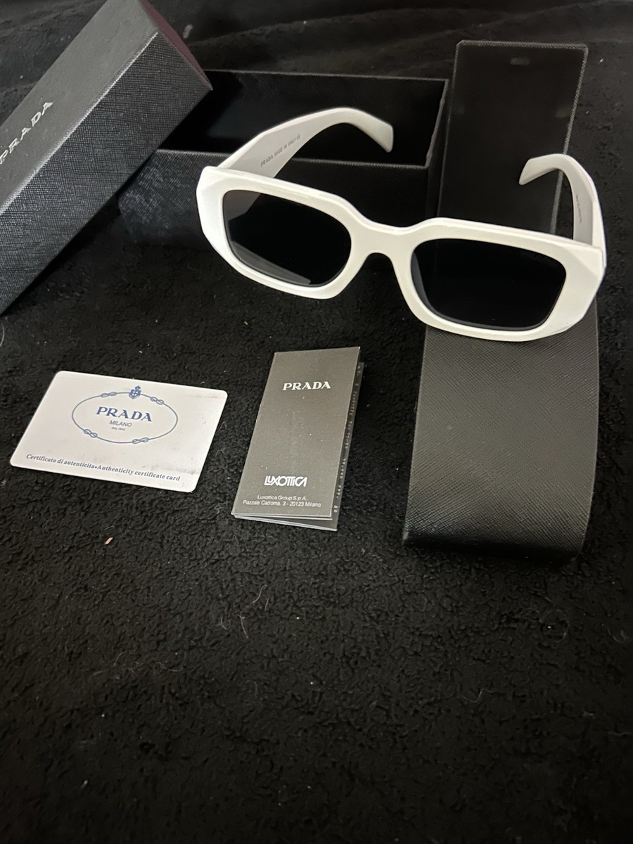PRADA White Oversized Geometric Sunglasses Black Lenses  display picture 2