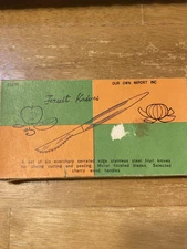 VTG FRUIT KNIVES ORIGINAL BOX EVERSHARP SERRATED EDGE STAINLESS CHERRY WOOD HAND