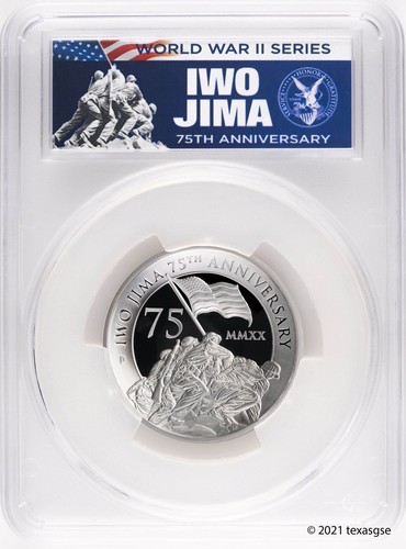 2020-P $5 Iwo Jima 75th Ann. 5oz Silver High Relief Proof Coin FDI - PCGS PR70