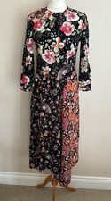 Zara Black Multicolour Floral Paisley Asymmetric Hem Midi Dress Size XS UK 6 8