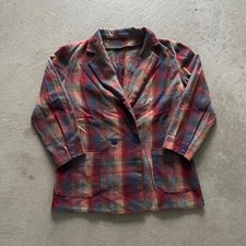Vintage 60s Hand Made Blazer Jacket Size Medium Red Plaid Wool