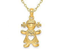 10K Yellow Gold Playful Girl Charm Pendant with Chain