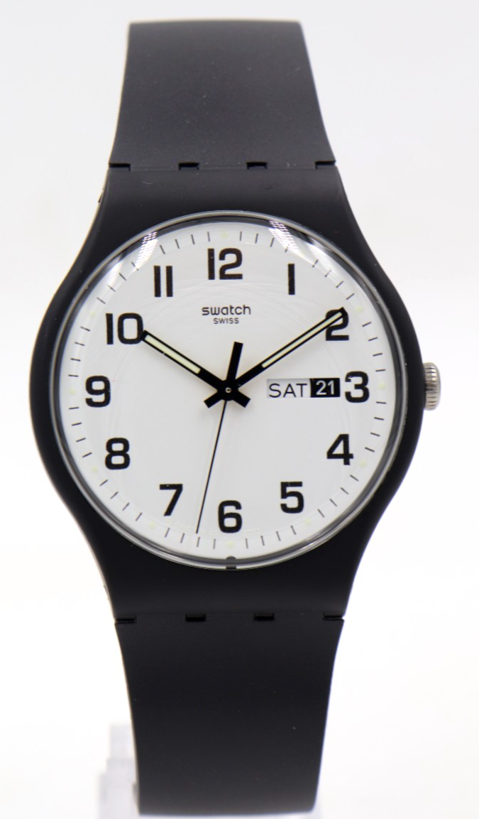New Swiss Swatch Originals CLASSIC TWICE AGAIN Black Day-Date