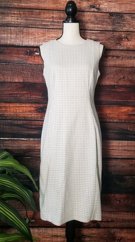 Calvin Klein Dress Size 10 Sheath Tan White Checked Zip Back Stretch Womens - Picture 2 of 12