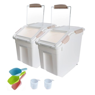 2Pack Airtight Flour Storage Container 25 lb Rice Storage Container with Whee...