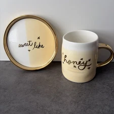 Sweet Like Honey 12 oz Bee Artisanal Coffee Mug Tea Cup Saucer Set 5.5"H Ceramic