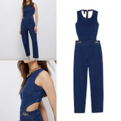Liu Jo Contemporary Trend Women's Cut-Out Jumpsuit Denim Jeans Zip Closure Sz 29