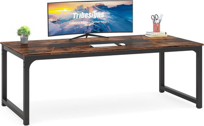 Spacious Rustic Black Executive Computer Desk for Home Office, 78.7''x39.4