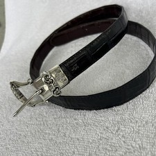 Vtg Brighton Leather Belt Silver Plate Reversible Black Brown L 34 Western