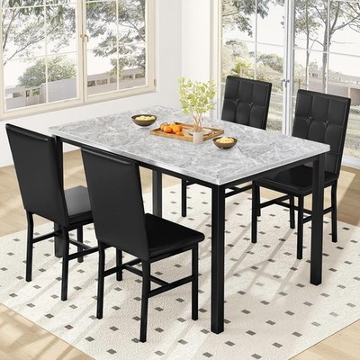 Kunstleder Esstisch & 4 schwarze PU Leder Stühle Set für kleine Räume