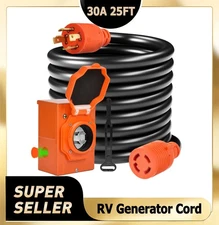 30Amp 25FT RV Extension Cord and Power Inlet Box Rain Proof for Motorhome Camper