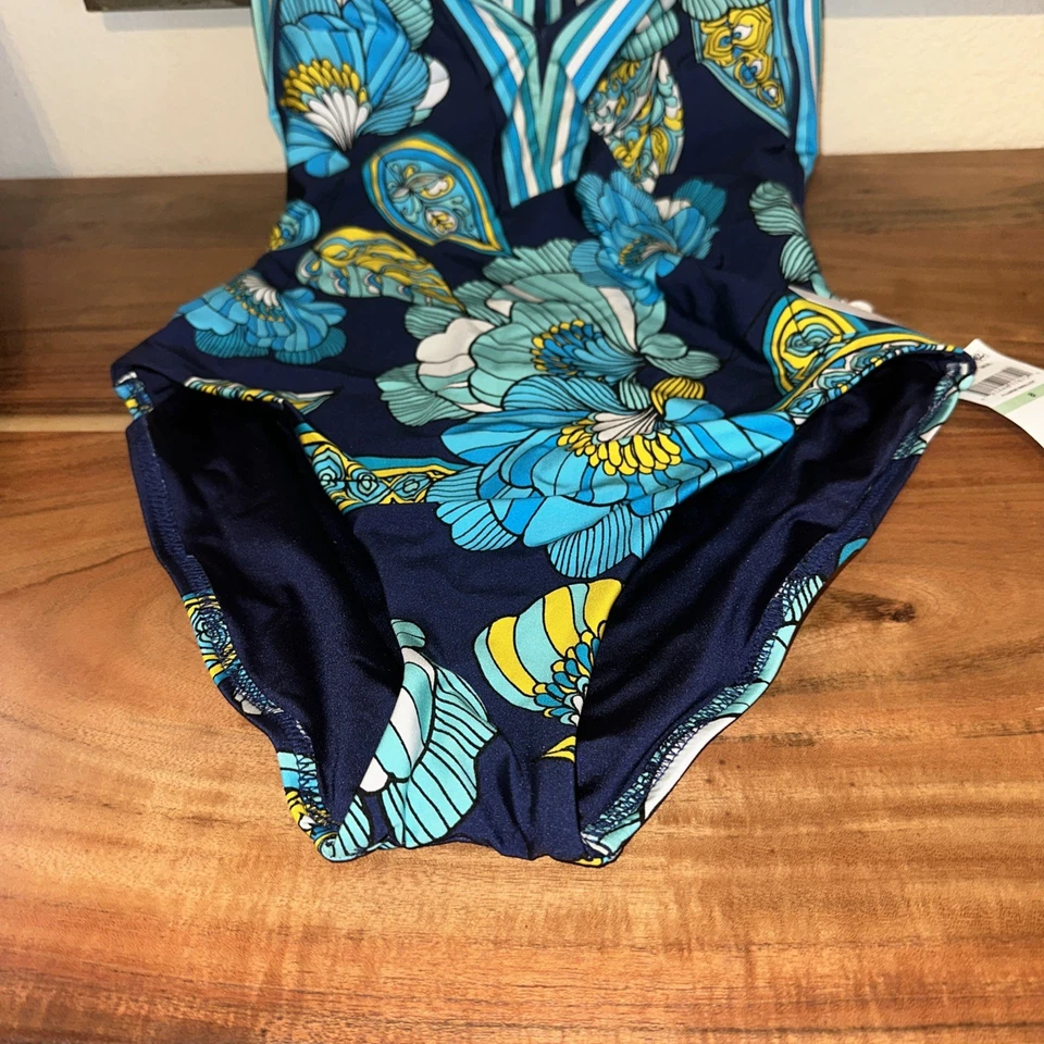 Traje de baño Trina Turk cuello halter azul multicolor de una pieza talla 12 nuevo con etiquetas Foto 3 de 4