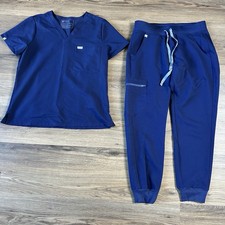 Figs Womens Scrub Set Catarina Top Zamora Jogger Pants Navy Blue Small Petite