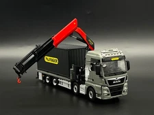 MAN TGX XXL riged flatbed truck Palfinger crane + 20ft container WSI models 1:50