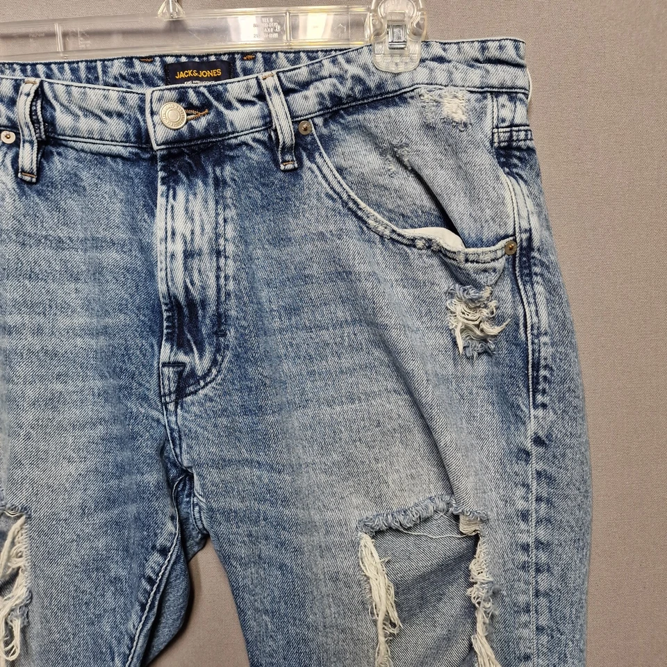 Jack & Jones Intelligence Frank Cropped Jeans Mens 38x32 Blue Denim Distressed - Image 4 of 4