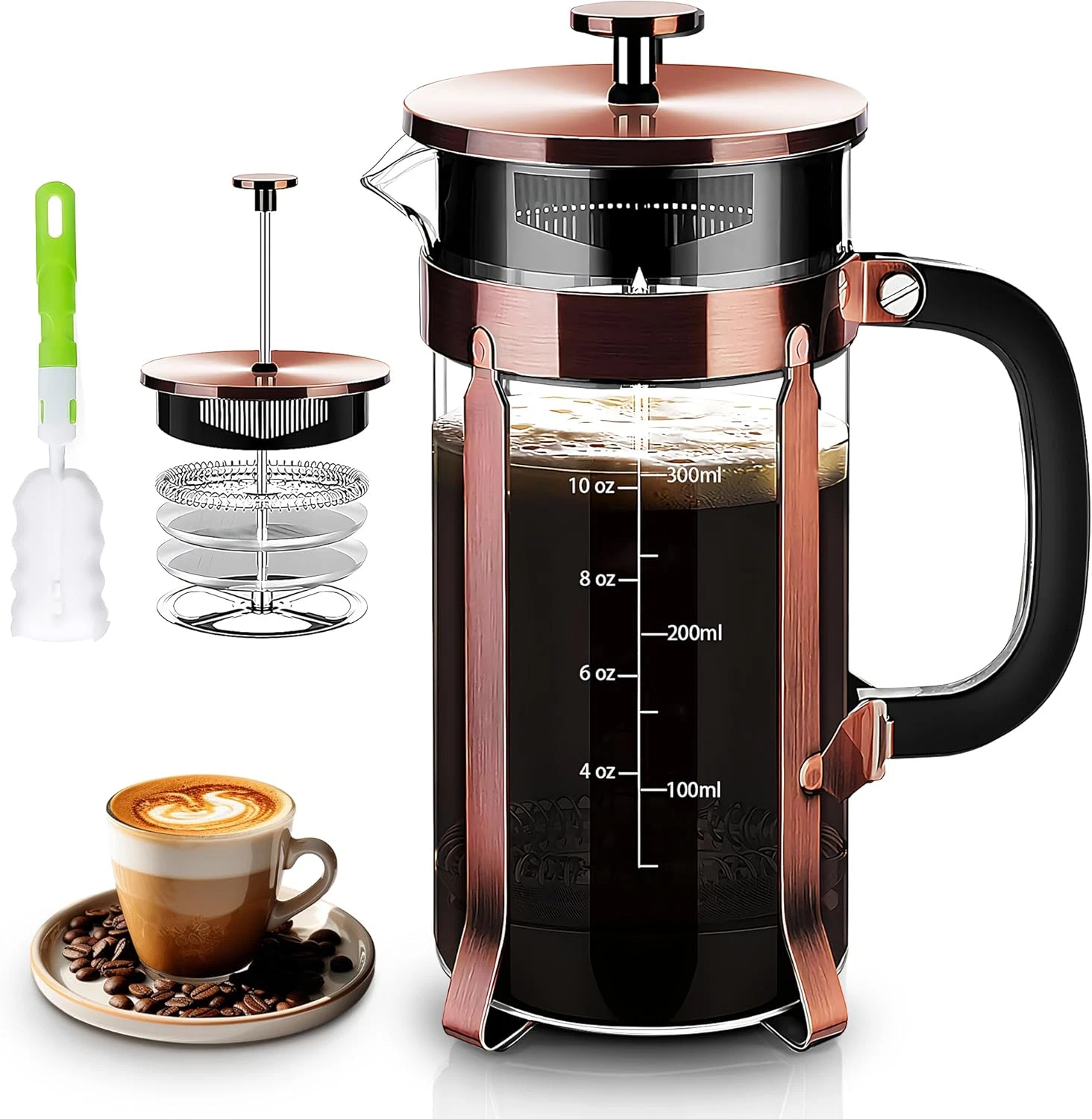 French Press Coffee Maker 304 Stainless Steel Coffee Press,With 4 Filters System