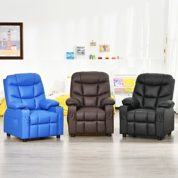 PU Leather Soft Kids Recliner Children Velvet Fabric Leisure Chair