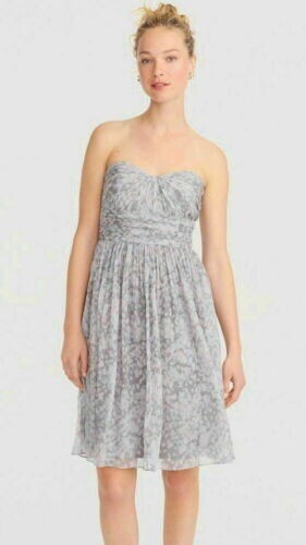 Neu mit Etikett Damen J. Crew Marbella rauchgrau rosa Aquarell Seide trägerloses Kleid Gr. 4 - Bild 1 von 12