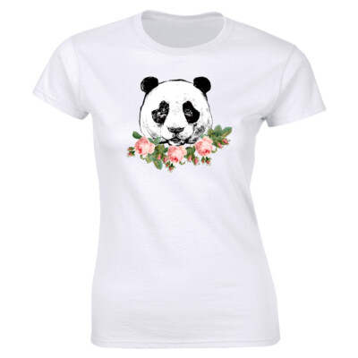 Panda Bear with Flowers Print T-shirt for Women