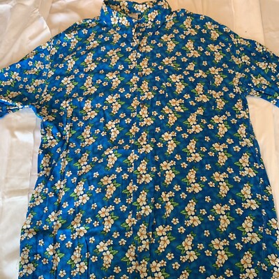 Seba Mens Button Up Shirt 3XL Blue With Floral Pattern Short Sleeve