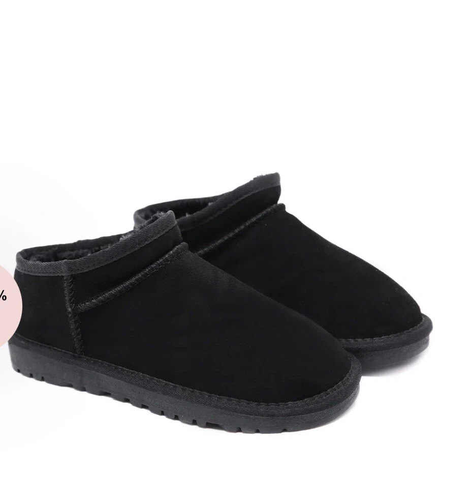 SMAIBULUN UGG Womens Faux Fur Lined Black Suede Tasman Ankle Boots Size 4 M US