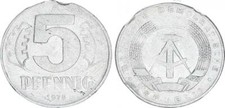 DDR 5 Pfennig 1975 Probe in Chromstahl vz,deutliche Randfehler  64729
