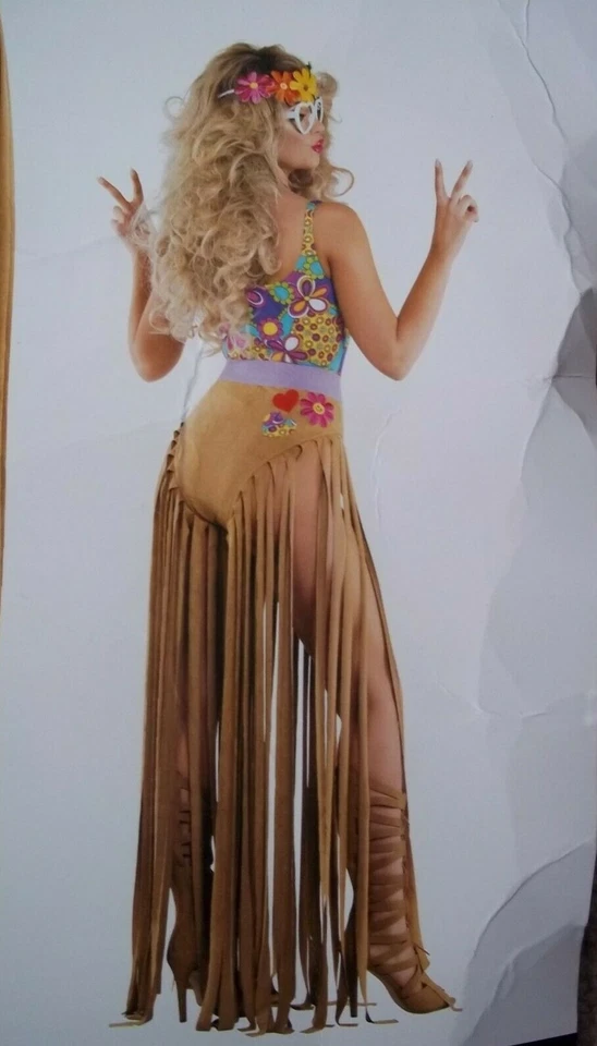 Starline сексуальный женский хиппи/хиппи костюм ~ бахрома Детский комбинезон ~ обруч для волос ~ ремень размер большой - Изображение 2 из 4