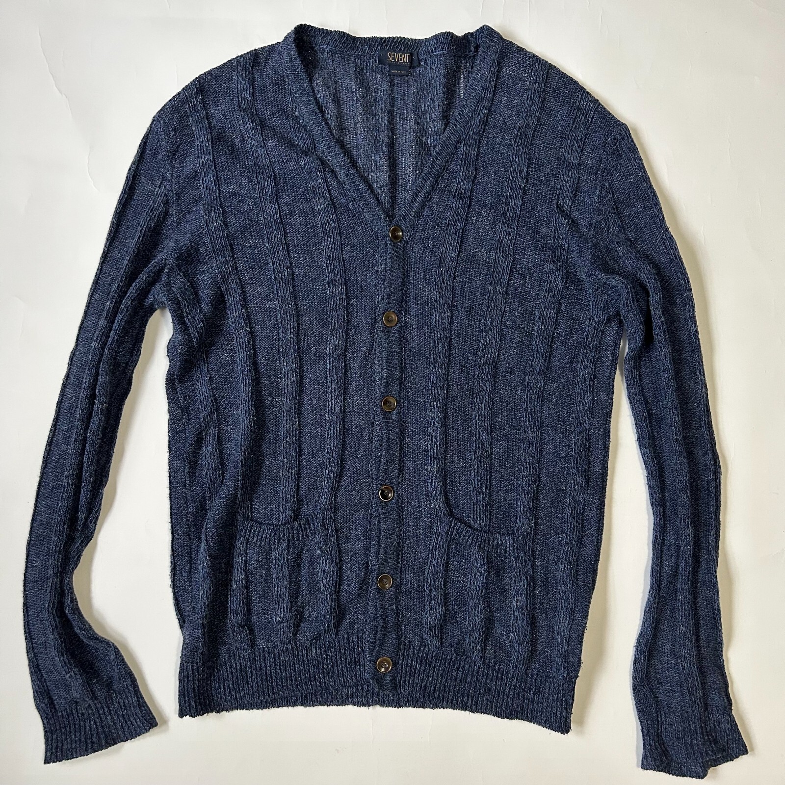 Seventy Sergio Tegon Womens size L Knit Flax / cotton cardigan sweater preppy