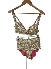 ANNE COLE Ditzy Dots Retro Style High Waist Bikini Top Size 36C/38B Bottoms L