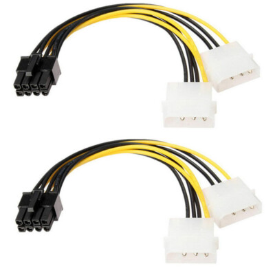 2X Dual 4 Pin Molex IDE to 8 Pin PCI Express Power Cable PCI-E Adapter