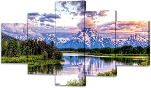 5 Pieces Mountain Grand Teton Canvas Paintings Nature Scenery Pictures Posters A