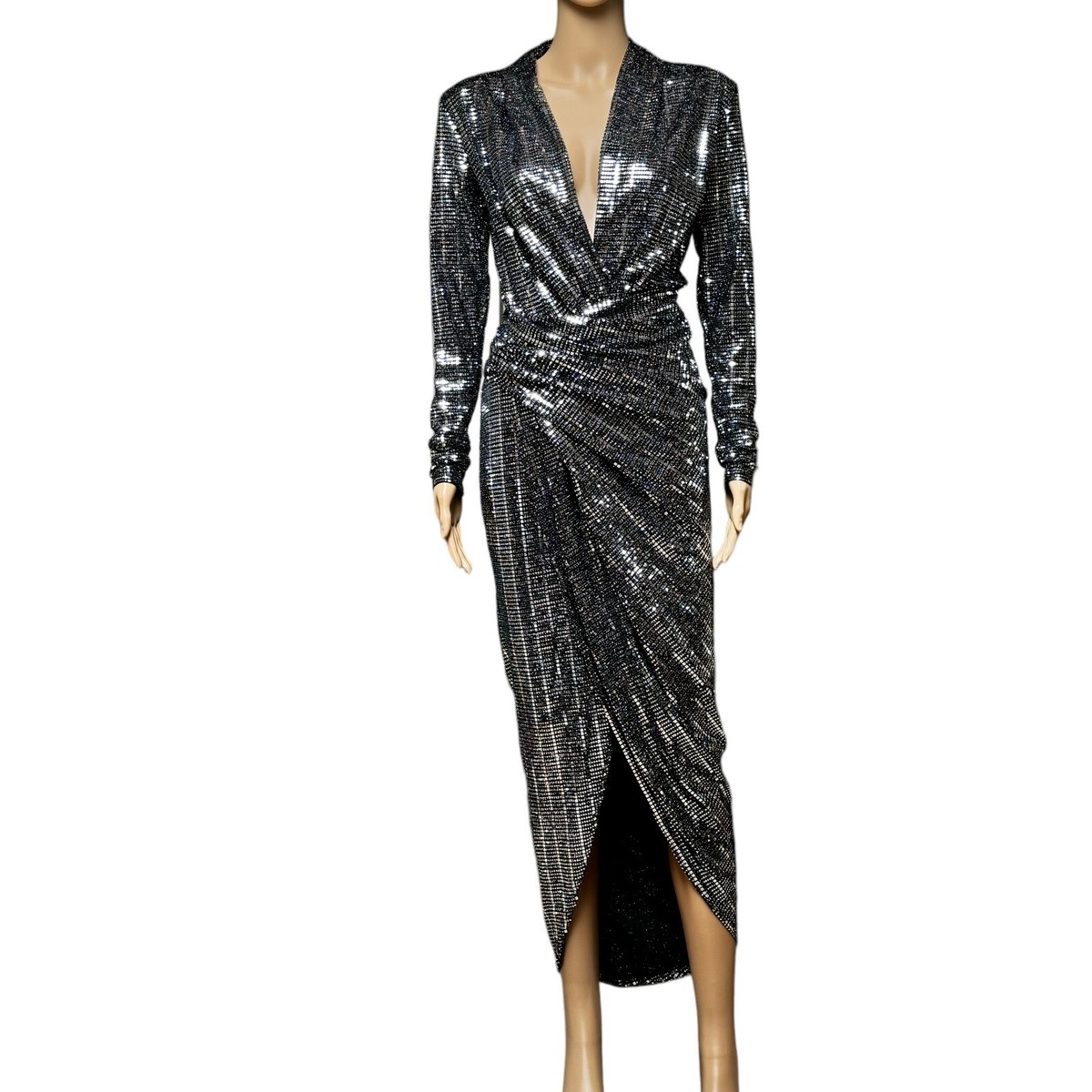 John Zack Silver Sequin Dress Sheer Wrap Midi Prom Performance Evening  Cocktail | eBay