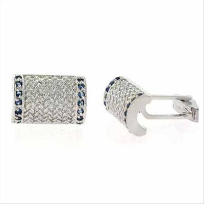 925 Silver Dark Blue CZ Rectangle Cuff Links