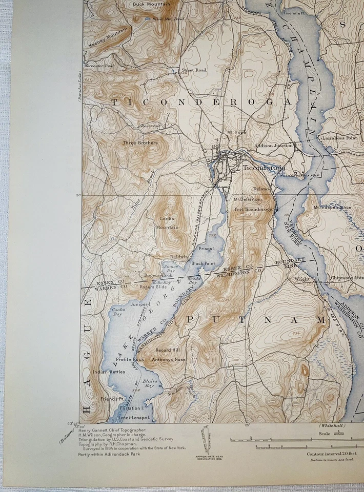 Mapa topográfico Ticonderoga, NY, Putnam, Lake Champlain, Lake George, Crown Point - Imagem 2 de 4